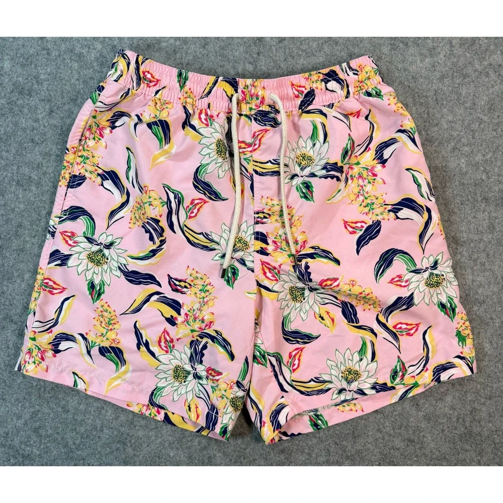 Polo Ralph Lauren Mens Pink Tropical Floral Swim Trunks Shorts Size M